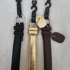 LOT of 3 NEW Women's XL Skinny Belts Black Gold Brown Faux Leather Buckle Set
